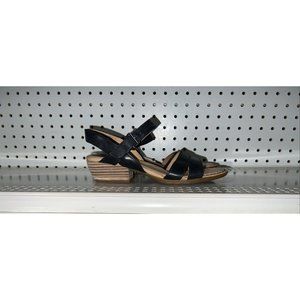 Born Womens Leather Buckle Heeled Slingback Sandals Slides Size 6.5 M Black